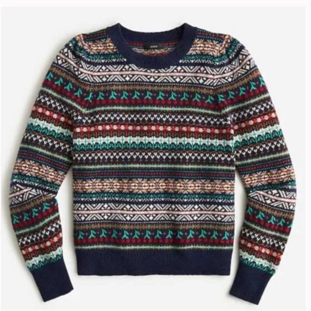 J. Crew Multicolor Fair Isle Crewneck Sweater - Navy Base